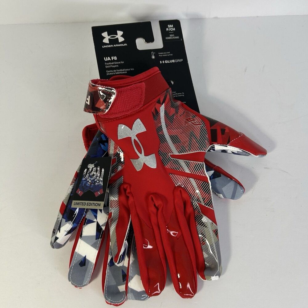 Under Armour UA F8 Football Gloves Limited Edition USA Red/Blue/Silver Small